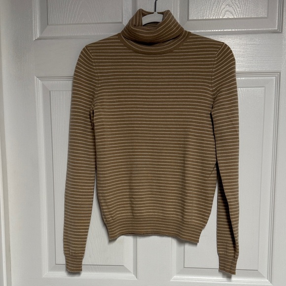 KORS Michael Kors Tan Striped Turtleneck Sweater - Picture 1 of 6